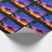 Blauwe Rode Zonnezon Exotische Hawaiian Beach Palm Cadeaupapier (Hoek)