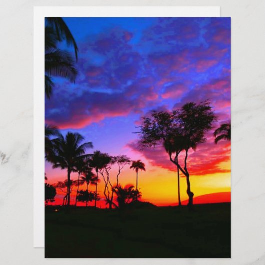 Blauwe Rode Zonnezon Exotische Hawaiian Beach Palm Custom Briefhoofd (Voorkant / Achterkant)