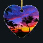 Blauwe Rode Zonnezon Exotische Hawaiian Beach Palm Keramisch Ornament<br><div class="desc">Retro Exotische reisplaatsen Fotografie - palmboom en strand fotokunst</div>