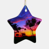 Blauwe Rode Zonnezon Exotische Hawaiian Beach Palm Keramisch Ornament (Rechts)