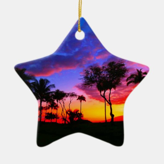 Blauwe Rode Zonnezon Exotische Hawaiian Beach Palm Keramisch Ornament (Voorkant)