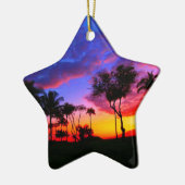 Blauwe Rode Zonnezon Exotische Hawaiian Beach Palm Keramisch Ornament (Links)