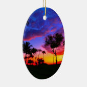 Blauwe Rode Zonnezon Exotische Hawaiian Beach Palm Keramisch Ornament (Rechts)