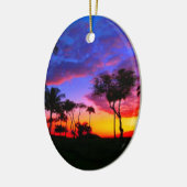 Blauwe Rode Zonnezon Exotische Hawaiian Beach Palm Keramisch Ornament (Links)