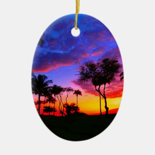 Blauwe Rode Zonnezon Exotische Hawaiian Beach Palm Keramisch Ornament (Voorkant)