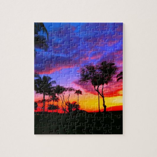 Blauwe Rode Zonnezon Exotische Hawaiian Beach Palm Legpuzzel (Verticaal)