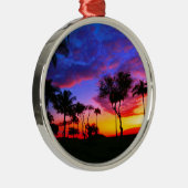 Blauwe Rode Zonnezon Exotische Hawaiian Beach Palm Metalen Ornament (Rechts)