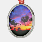 Blauwe Rode Zonnezon Exotische Hawaiian Beach Palm Metalen Ornament (Links)