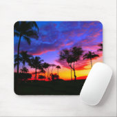 Blauwe Rode Zonnezon Exotische Hawaiian Beach Palm Muismat (Met muis)