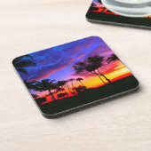 Blauwe Rode Zonnezon Exotische Hawaiian Beach Palm Onderzetter (Linkerzijde)