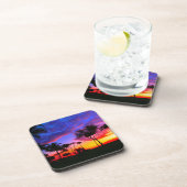 Blauwe Rode Zonnezon Exotische Hawaiian Beach Palm Onderzetter (Rechterzijde)