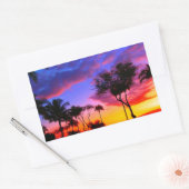 Blauwe Rode Zonnezon Exotische Hawaiian Beach Palm Rechthoekige Sticker (Envelop)