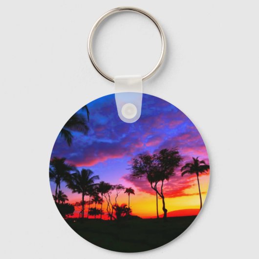 Blauwe Rode Zonnezon Exotische Hawaiian Beach Palm Sleutelhanger (Voorkant)