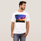 Blauwe Rode Zonnezon Exotische Hawaiian Beach Palm T-shirt (Voorkant volledig)