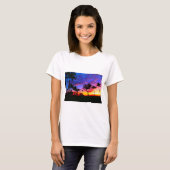Blauwe Rode Zonnezon Exotische Hawaiian Beach Palm T-shirt (Voorkant volledig)