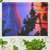 Blauwe Rode Zonnezon Exotische Hawaiian Beach Palm Theedoek (Gevouwen)