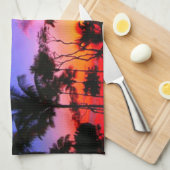 Blauwe Rode Zonnezon Exotische Hawaiian Beach Palm Theedoek (Quarter Fold)