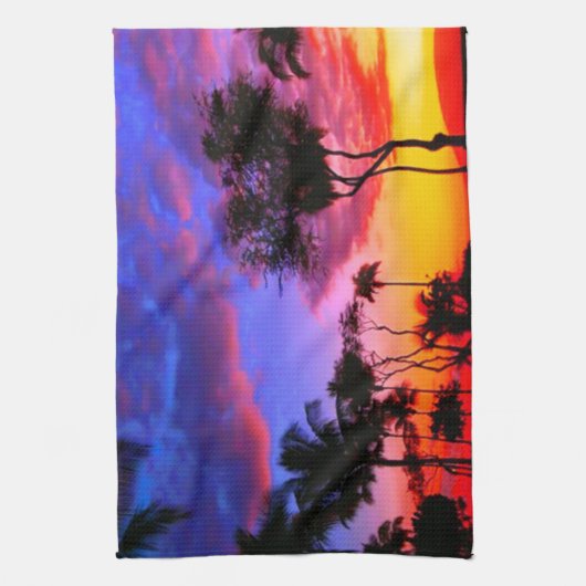 Blauwe Rode Zonnezon Exotische Hawaiian Beach Palm Theedoek (Verticaal)