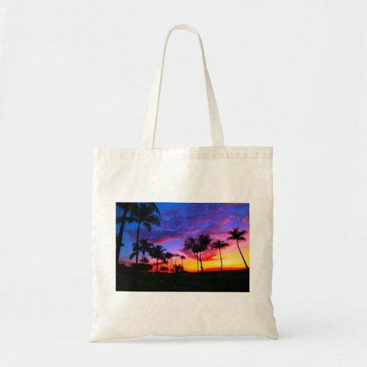 Blauwe Rode Zonnezon Exotische Hawaiian Beach Palm Tote Bag (Voorkant)