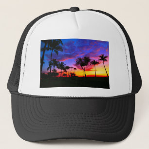 Blauwe Rode Zonnezon Exotische Hawaiian Beach Palm Trucker Pet