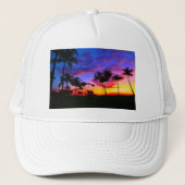 Blauwe Rode Zonnezon Exotische Hawaiian Beach Palm Trucker Pet (Voorkant)