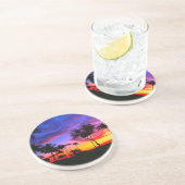 Blauwe Rode Zonnezon Exotische Hawaiian Beach Palm Zandsteen Onderzetter (Zijkant)