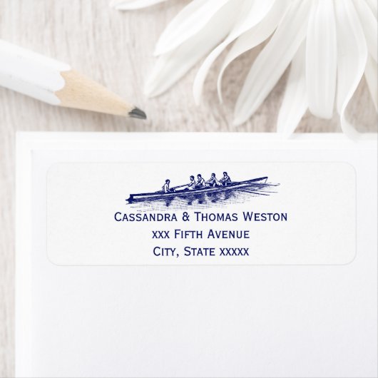 Blauwe roerroeiers, team voor watersport etiket (Insitu)