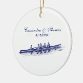 Blauwe roerroeiers, team voor watersport keramisch ornament (Links)