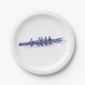 Blauwe roerroeiers, team voor watersport papieren bordje (Voorkant)