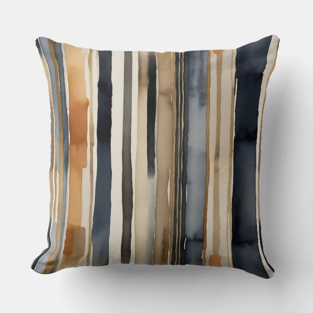 Blauwe roest en beige abstracte strepen kussen (Voorkant)