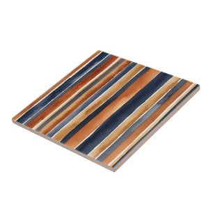Blauwe roest en beige waterverf strepen tegeltje