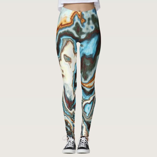 Blauwe Roest Marmer Stroom Leggings (Voorkant)