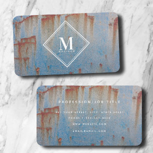 Blauwe Roest Metallic Textuur Monogram Initiaal Visitekaartje