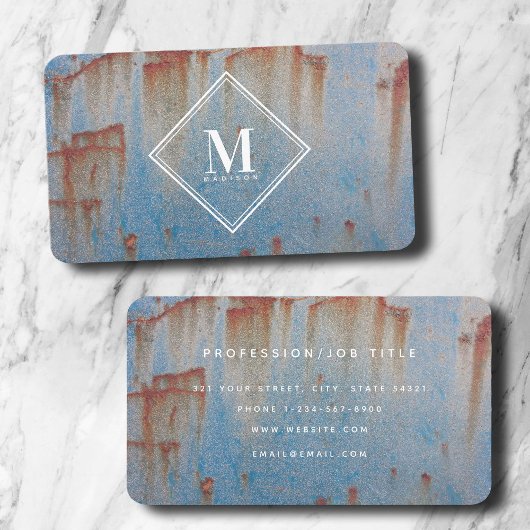 Blauwe Roest Metallic Textuur Monogram Initiaal Visitekaartje