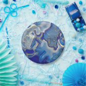 Blauwe rog Vloeibare marmer Papieren Bordje (Feest)