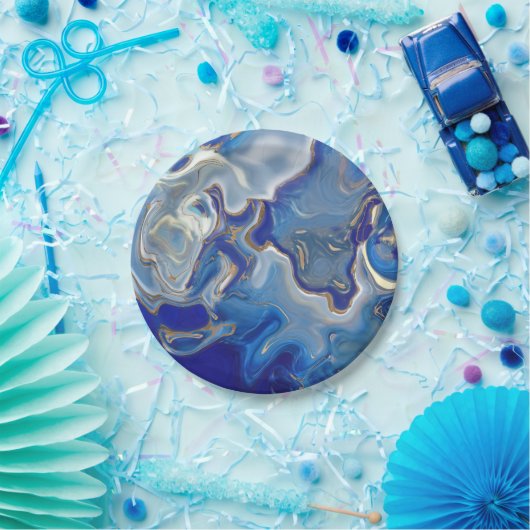 Blauwe rog Vloeibare marmer Papieren Bordje (Feest)