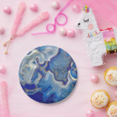 Blauwe rog Vloeibare marmer Papieren Bordje (Feest)