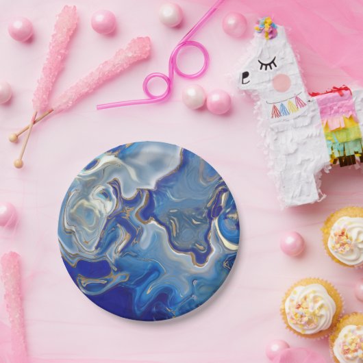 Blauwe rog Vloeibare marmer Papieren Bordje (Feest)
