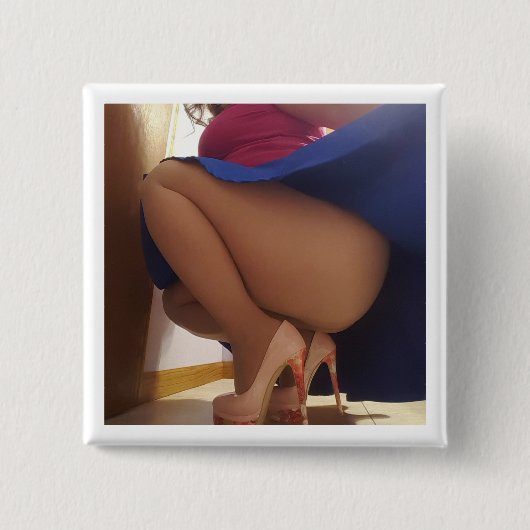 Blauwe rok peekaboe vierkante button 5,1 cm (Voorkant)