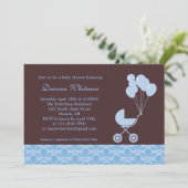Blauwe rol met de Uitnodiging van het Baby shower  (Staand voorkant)