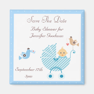 Blauwe rol & vogels sparen het Baby shower van de  Magneet