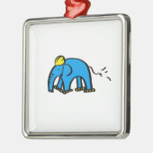 Blauwe rolledige olifant met gele helm metalen ornament (Links)