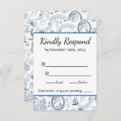 Blauwe Romance RSVP-kaart RSVP Kaartje (Voorkant / Achterkant)