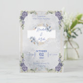 Blauwe Romantische Bloemen Huwelijksuitnodiging Kaart (Staand voorkant)