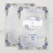 Blauwe Romantische Bloemen Huwelijksuitnodiging Kaart (Voorkant / Achterkant)