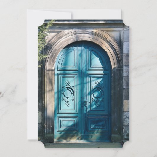 Blauwe romantische deur bruiloft uitnodigingen (Achterkant)