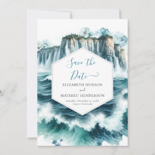 Blauwe romantische nautische bruiloft save the date (Voorkant)