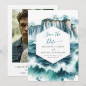 Blauwe romantische nautische bruiloft save the date (Voorkant / Achterkant)