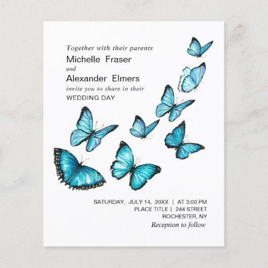 Blauwe romantische vlinders. Elegant airy Wedding Flyer (Voorkant)