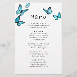 Blauwe romantische vlinders. Menu Whimsical